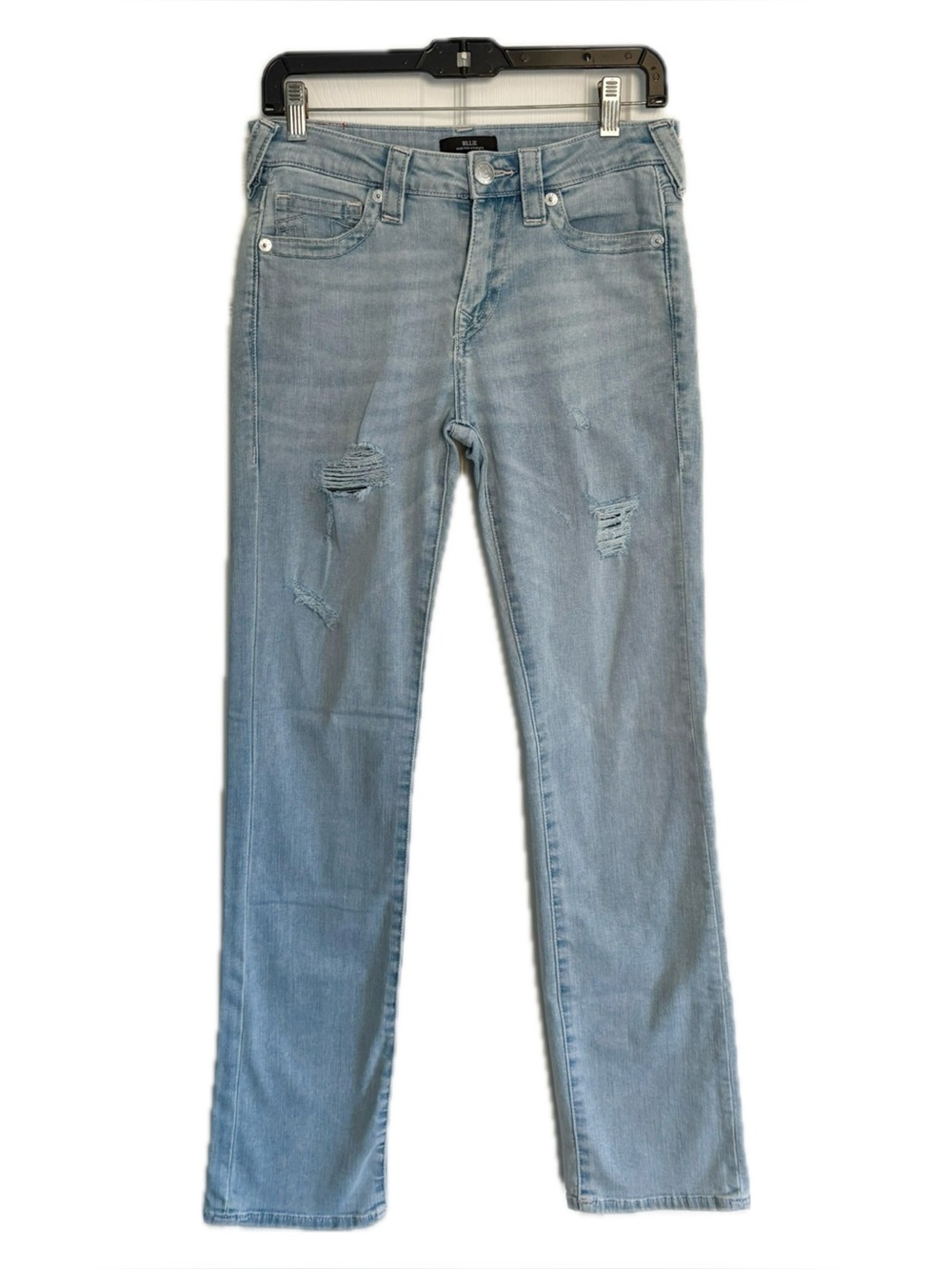 True Religion Billie Mid Rise Straight Jean Light Wash W Destroy Size 27